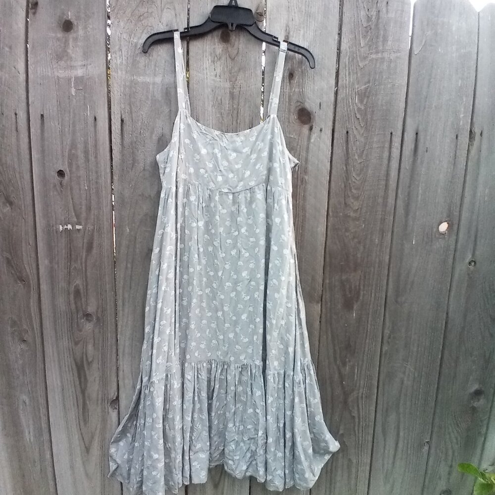 Millibon Dress Womens Size L Light Blue Print Sleeveless Maxi Zip Closure Rayon